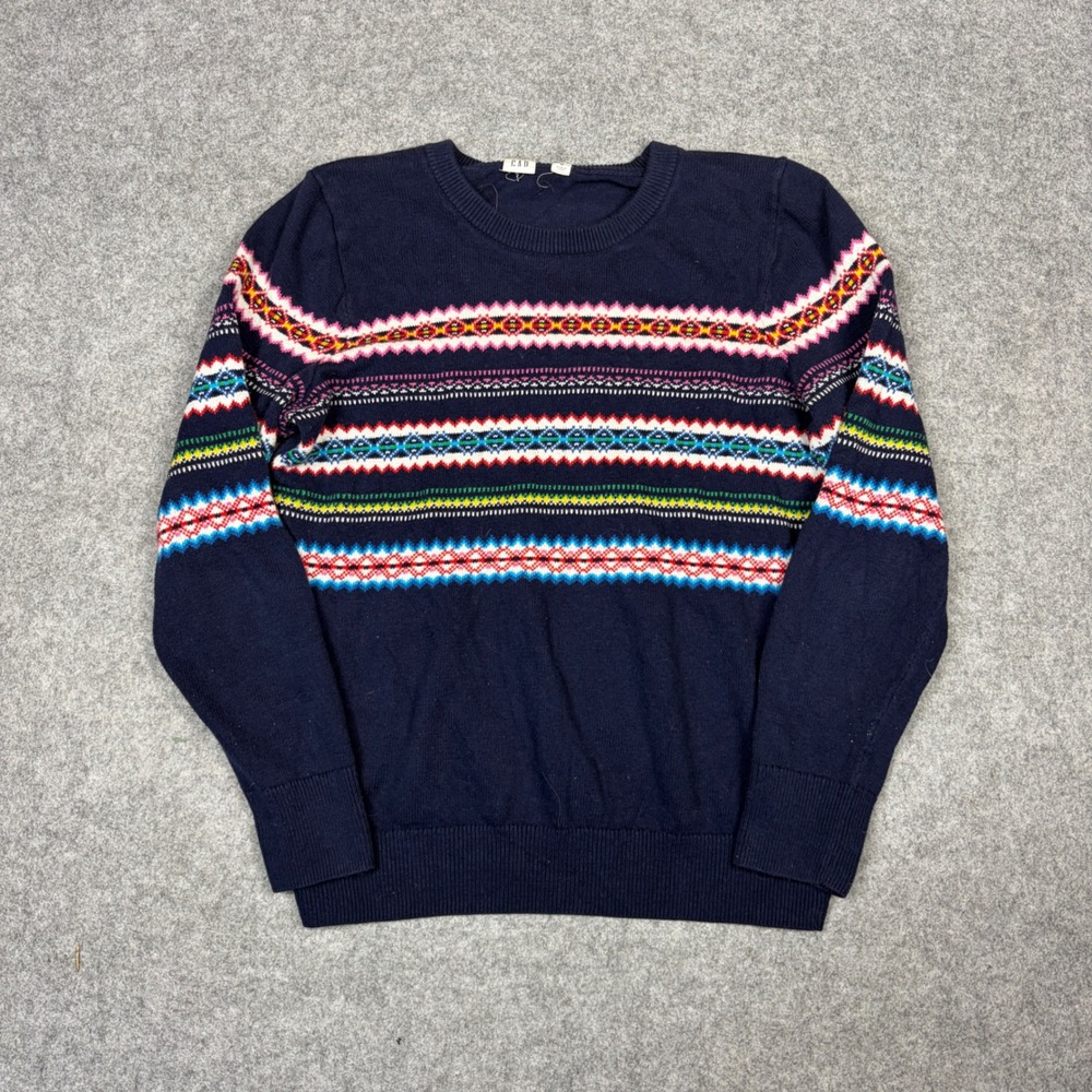 GAP Navy Blue Fair Isle Crewneck Sweater Multi Color Knit Mens Medium